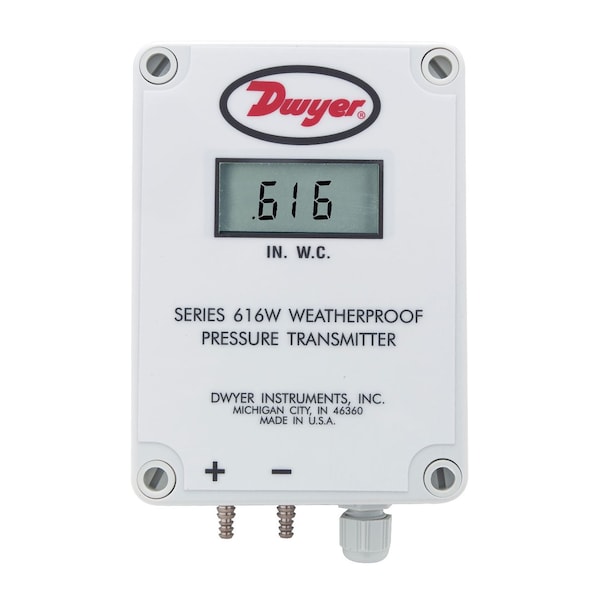 Dwyer Instruments Differential pressure transmitter, range 250-0-250 Pa, NEMA 4X housing, with LCD display. 616WL-35-LCD - main